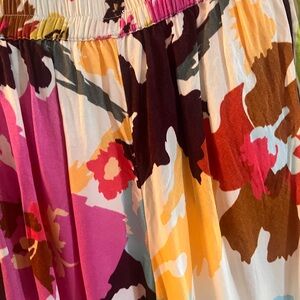 Anthropologie Pink and Yellow Floral Wide Leg Pants